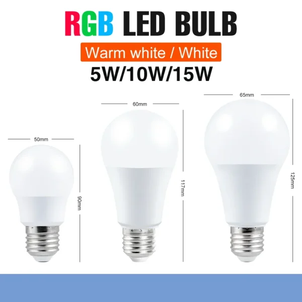 ⁦لمبة LED RGB ملونة 220 فولت، 16 لونًا قابلة للتعتيم، مزودة بجهاز تحكم عن بعد IR، مثالية لتزيين المنزل، متوفرة بقدرات 5 واط، 10 واط، و15 واط.⁩ - الصورة ⁦3⁩