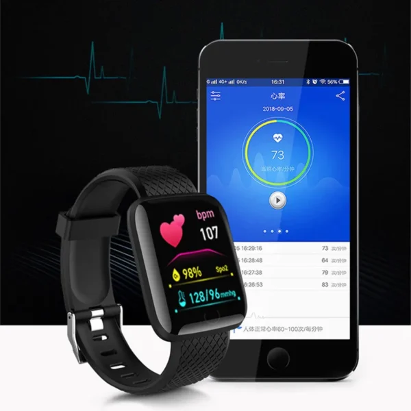 ⁦ساعة ذكية رياضية للجميع، مراقبة ضغط الدم ومعدل ضربات القلب، سوار لياقة متوافق مع iOS وAndroid، تصميم عصري يناسب الرجال والنساء والأطفال.⁩ - الصورة ⁦4⁩