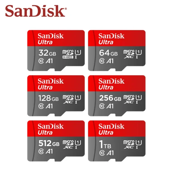 بطاقة ذاكرة سانديسك Micro SD أصلية، سعات تصل إلى 1 تيرابايت، سرعة نقل تصل إلى 150 ميجابت/ث، فئة C10، مثالية للهواتف والتخزين السريع.